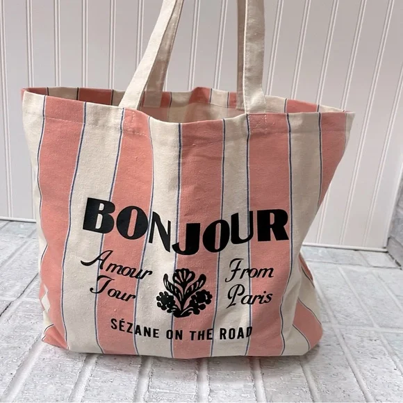 Sezane Large Bonjour Amour Tour From Paris Sezane On The Road Tote - Picture 3 of 12